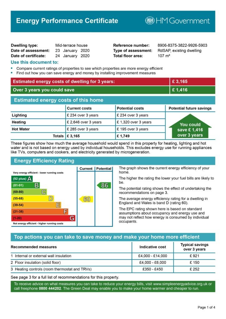 An EPC (Energy Performance Certificate) in Swansea